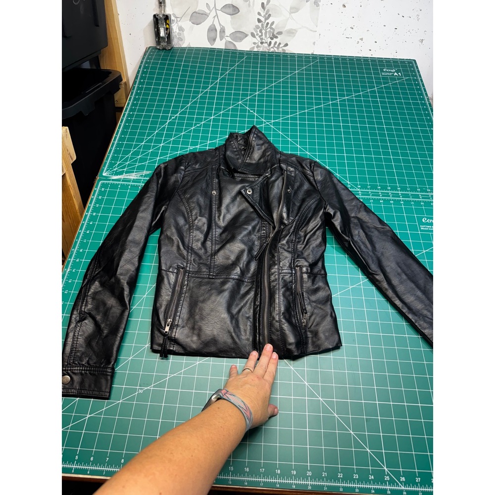 New Look Womens Black Faux Leather Asymmetric Zip Moto Biker Jacket Small